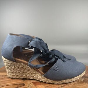 Vionic‎ Kaitlyn Denim Blue Espadrille Wedge Sandals Size 9 Wide